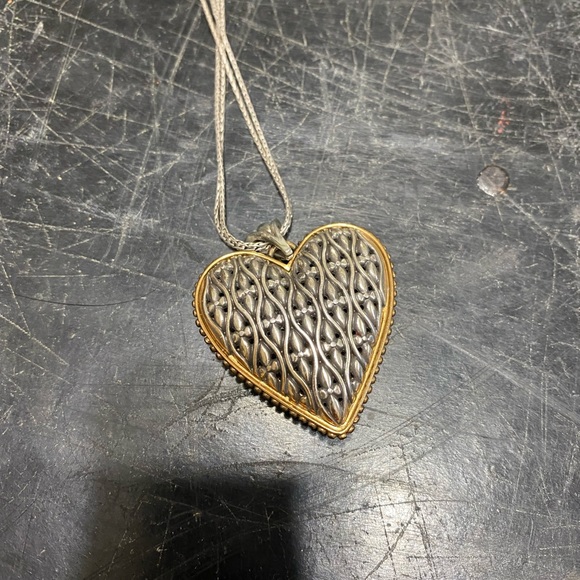 Brighton Necklace Heart Pendant in Silver and Gold with Double Chain - Picture 3 of 4